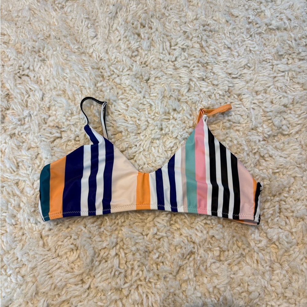 SHEIN Blue and Orange Striped Bikini Top